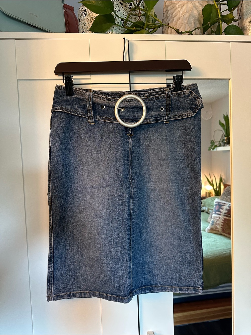 Y2K Bongo Denim Midi Low Rise Skirt w Belt